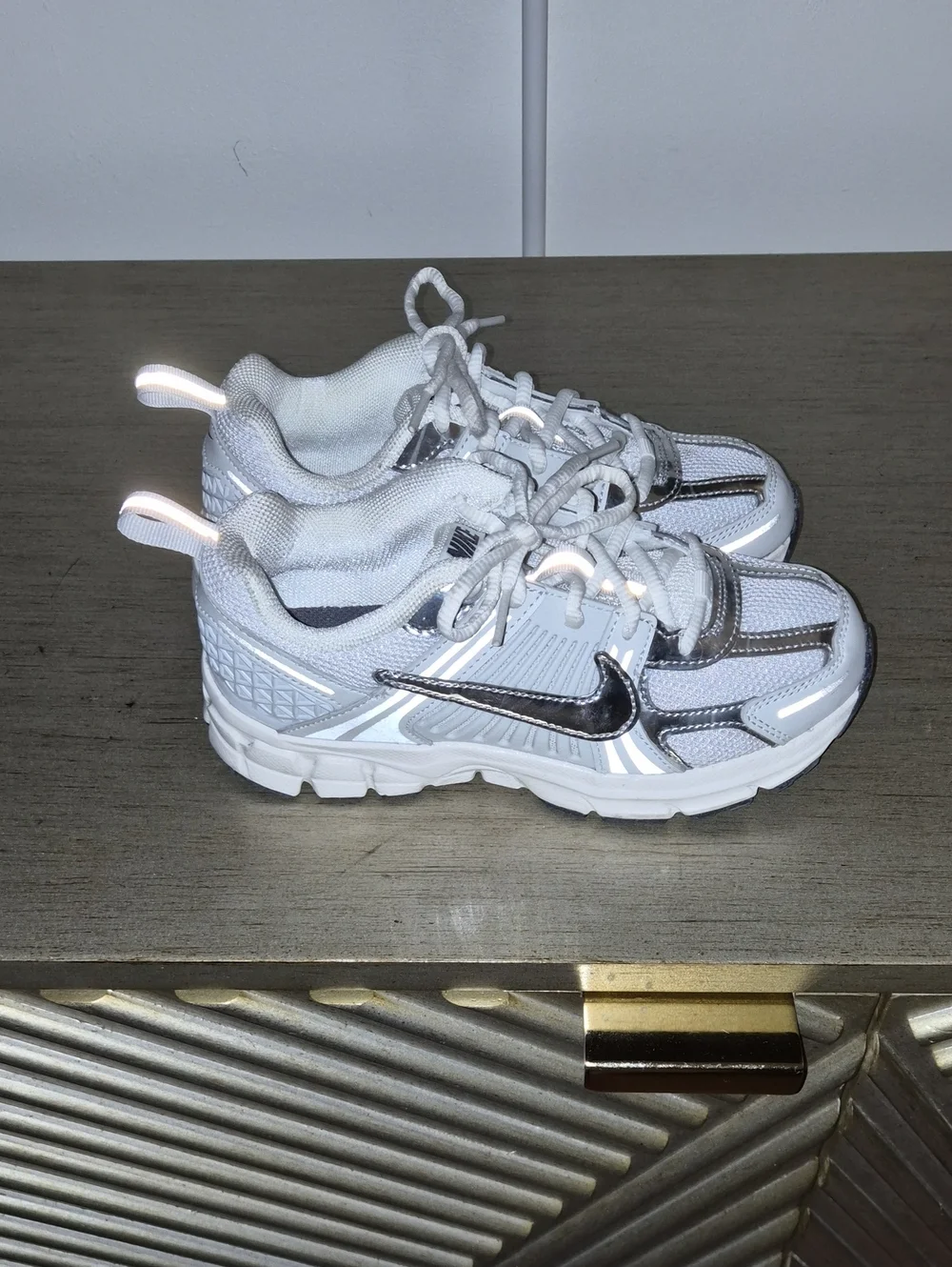Nike Kids White and Silver Reflective Sneakers